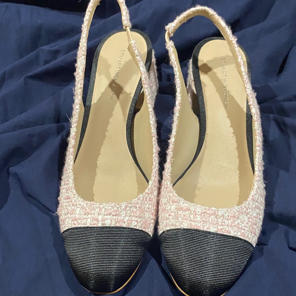 Stuart Weitzman Pink and Black Tweed Slingback Heels